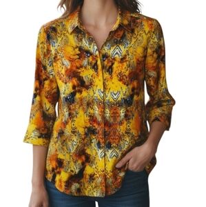 Bohemian Top Womens Colorful Long Sleeve Blouse  Sz Medium New